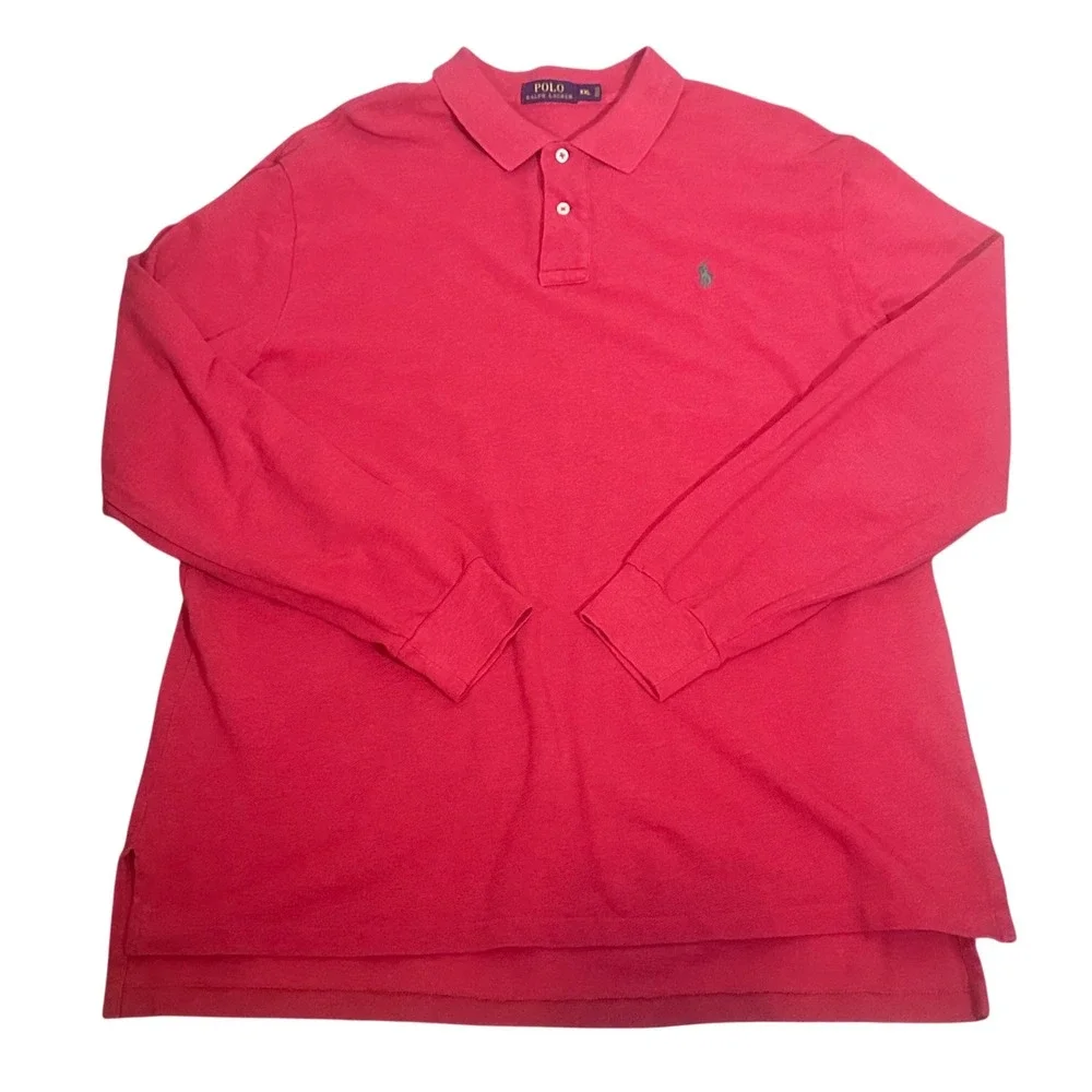 Polo Ralph Lauren Polo Shirt Men's XXL Red Excellent Long Sleeve Pique Pony Logo
